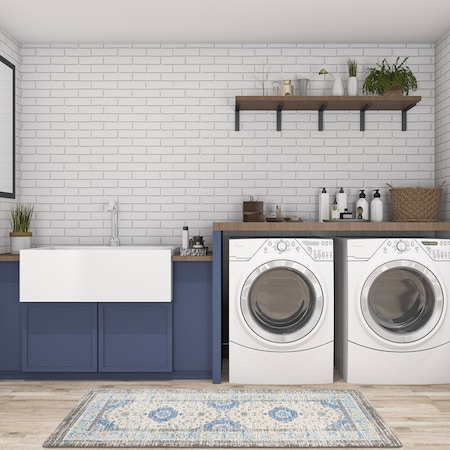 World Rug Gallery Antifatigue Mat, 47 in L x 18 in W, 0.47 in Thickness, Traditional, Blue 999BLUE18X47